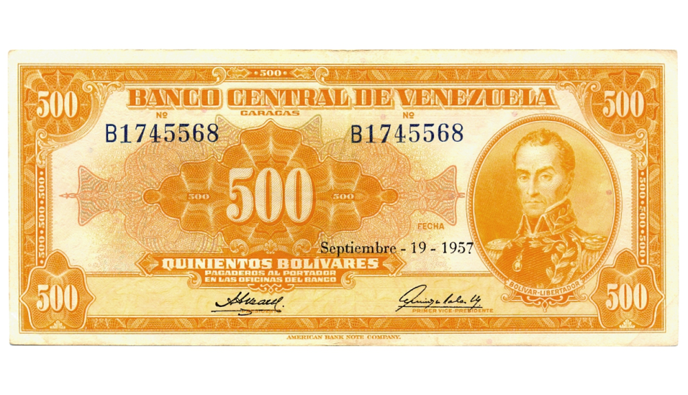 Billete Canario 500 Bolívares Septiembre 1957 Serial B1745568  - Numisfila