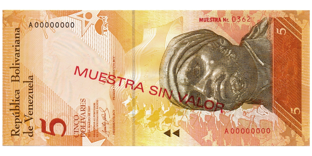 Muestra Sin Valor Billete 5 Bolívares Marzo 2007 #0362 - Numisfila