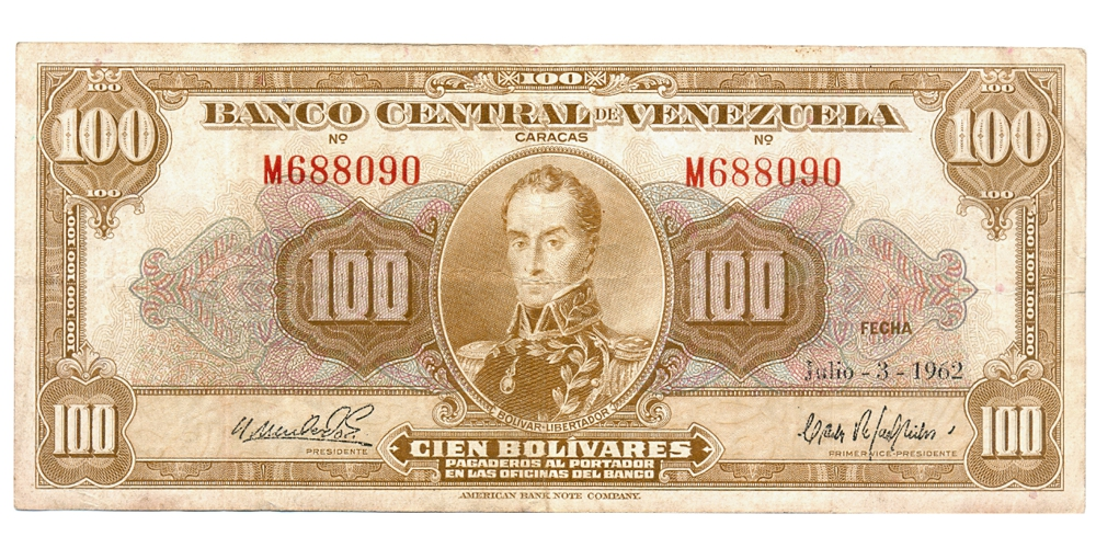 Billete 100 Bolivares 1962 M6 Serial M688090 - Numisfila