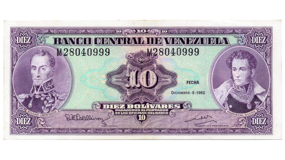 Error Billete 10 Bolívares 1992 M8 Serial Desplazado M28040999 - Numisfila