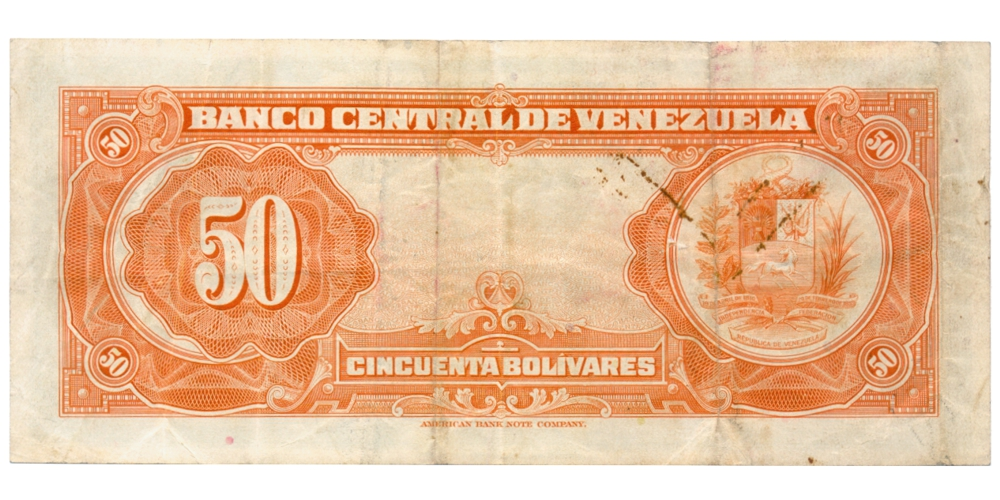 Billete 50 Bolívares 1954 D6 Serial D912569  - Numisfila