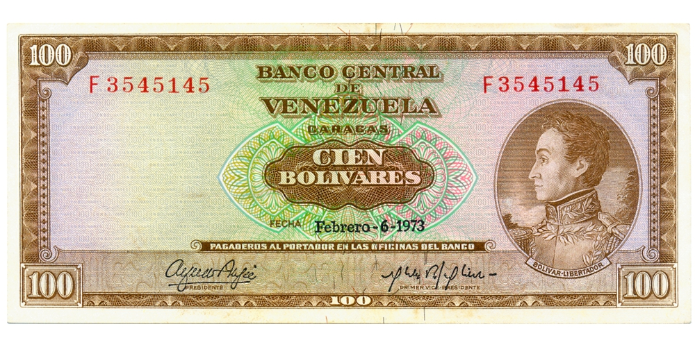 Billete 100 Bolívares 1973 F7 Serial F3545145 - Numisfila