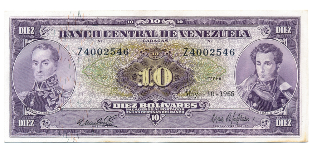 Billete 10 Bolívares 1966 Z7 Serial Z4002546 - Numisfila