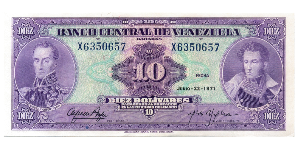 Buen X7 Billete 10 Bolívares 1971 Serial X6350657 - Numisfila