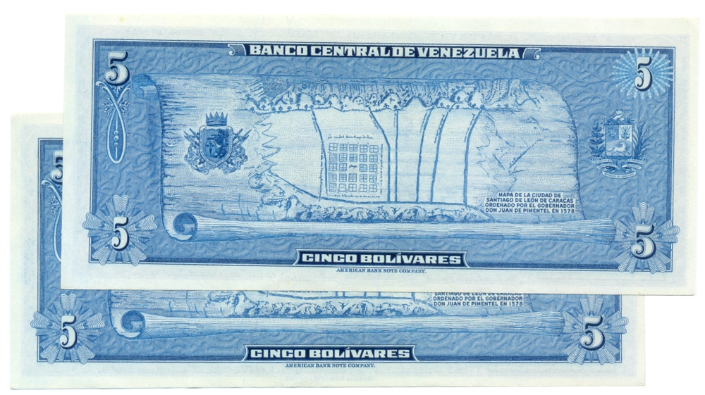 Pareja Billetes 5 Bolívares 1966 B7 Seriales B2890101 y B2890102  - Numisfila