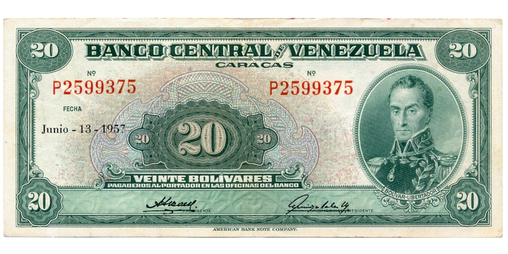 Billete 20 Bolívares 1957 P7 Serial P2599375 - Numisfila