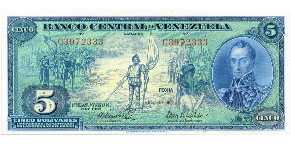 Billete 5 Bolívares 1966 C7 Serial C3972333 Dieguito - Numisfila
