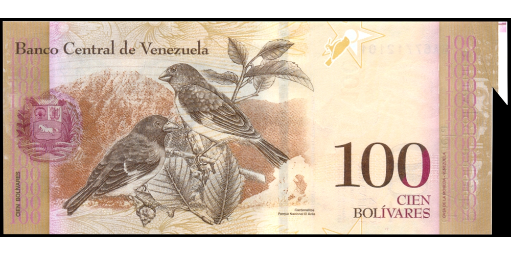 Error de Corte Billete 100 Bolívares 2015 BA8 Serial BA67712101  - Numisfila