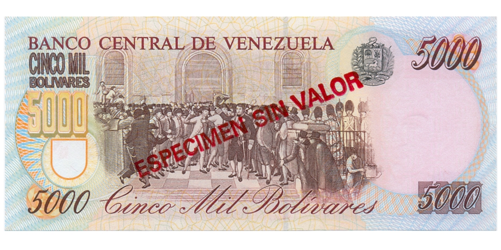 Billete Espécimen Sin Valor 5000 Bolívares 1996  - Numisfila