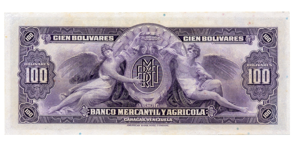 Billete Banca Privada 100 Bolívares Banco Mercantil y Agrícola Remainder Serial  - Numisfila