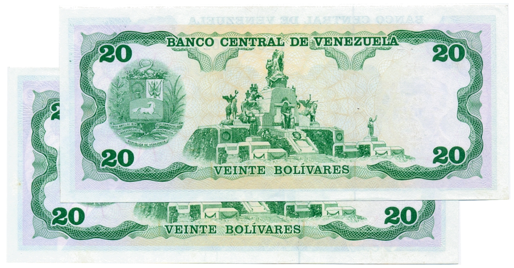 Pareja Mismo Serial F28172001 Billetes 20 Bolívares 1992 Morochos  - Numisfila