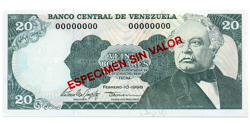Billete 20 Bolívares Febrero 1998 Espécimen Sin Valor - Numisfila