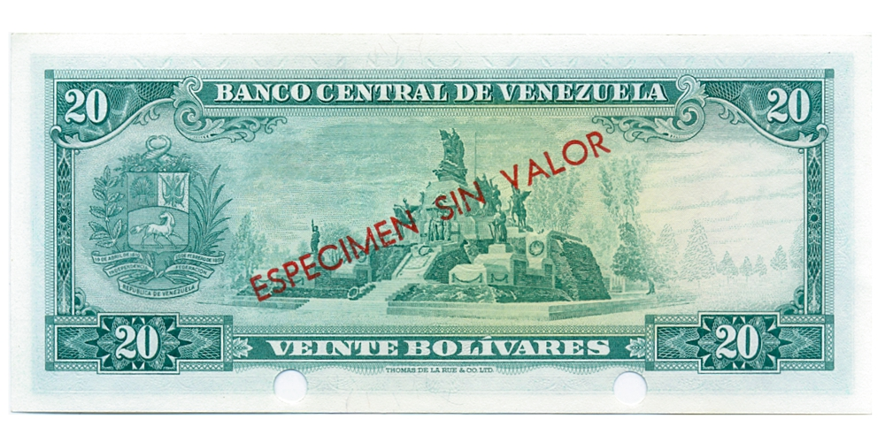 Espécimen Sin Valor Billete 20 Bolívares 1967 / 1974  - Numisfila
