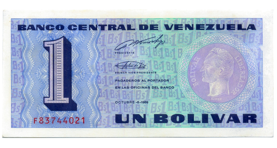 Billete 1 Bolívar 1989 Difícil F8 Seriales F83744021 - Numisfila