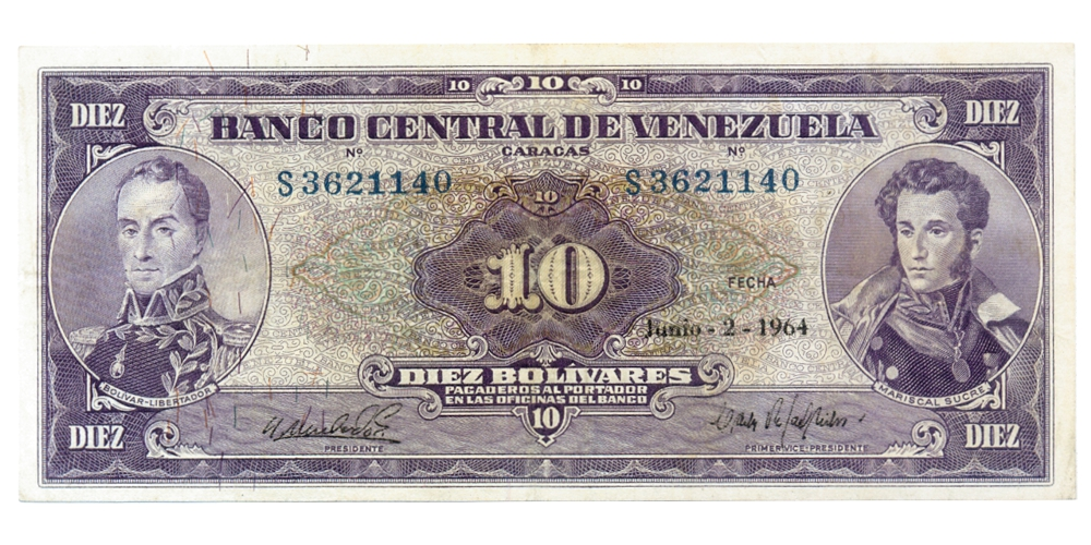 Billete 10 Bolívares Junio 1964 S7 Serial S3621140 - Numisfila