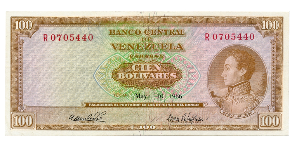 Excelente Billete 100 Bolivares 1966 R7 Serial R0705440 - Numisfila