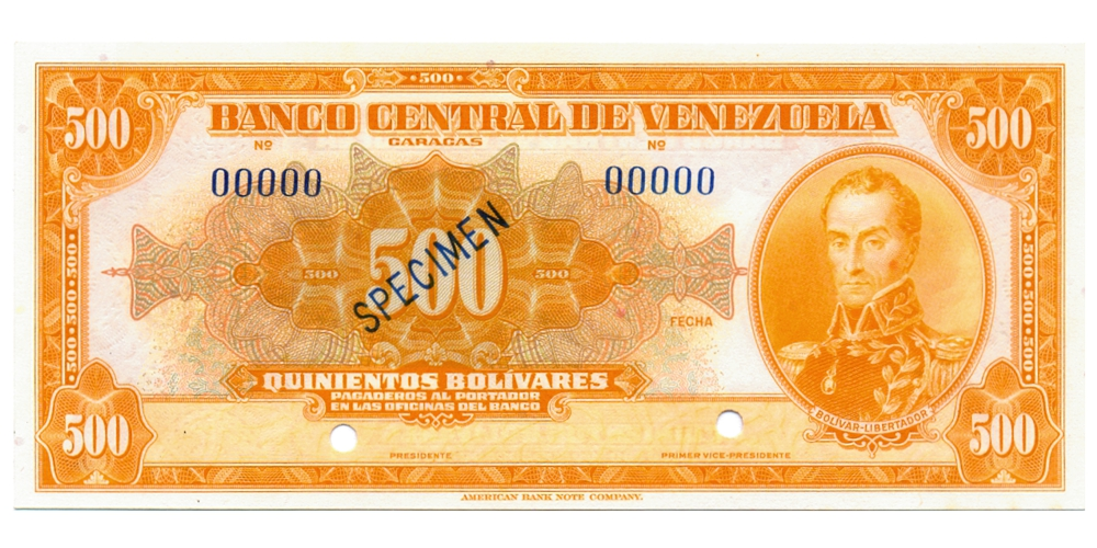 Specimen Billete 500 Bolívares 1956/1971 República - Numisfila