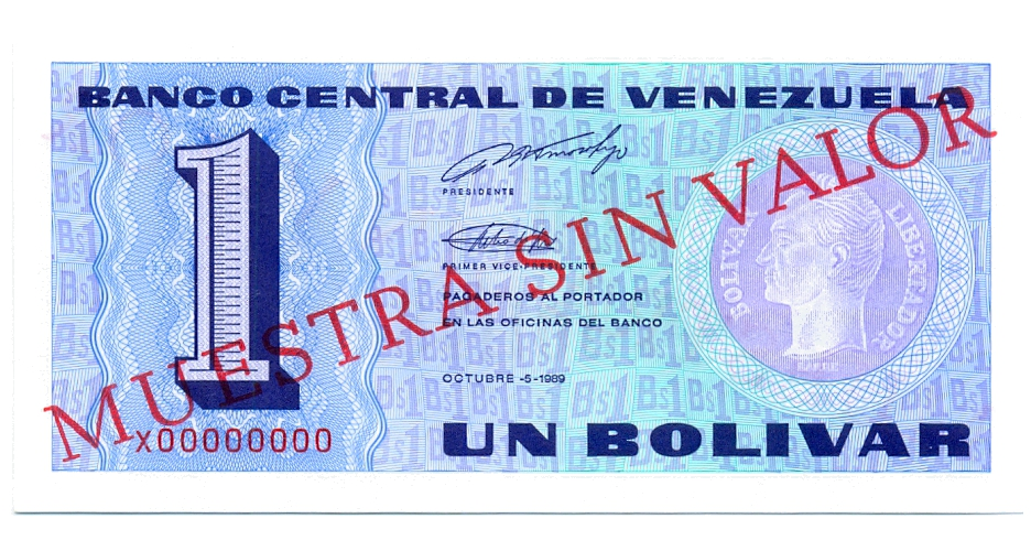Billete Muestra Sin Valor 1 Bolívar 1989 X00000000 - Numisfila