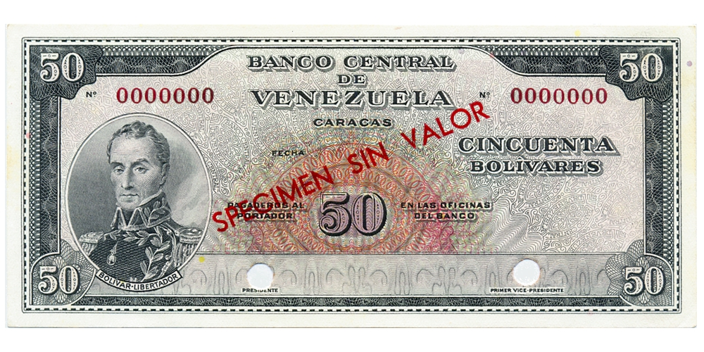 Billete Specimen Sin Valor 50 Bolívares 1961/1963 - Numisfila