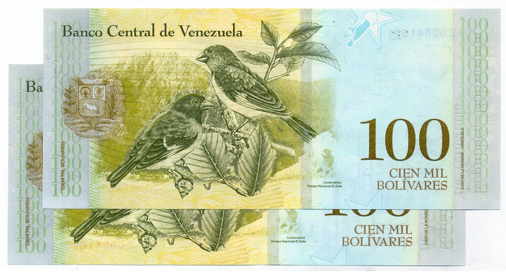 Reposición Z8 Billetes 100 Bolívares Diciembre 2017 Tres Ventanas Seriales Z00041920 y Z00041921  - Numisfila