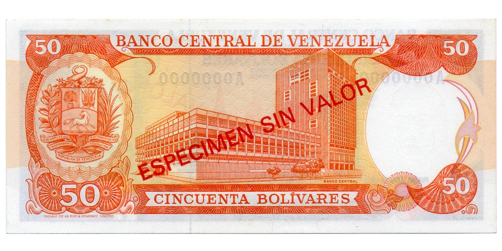 Espécimen Sin Valor Billete 50 Bolívares 1972 Sin Perforaciones  - Numisfila