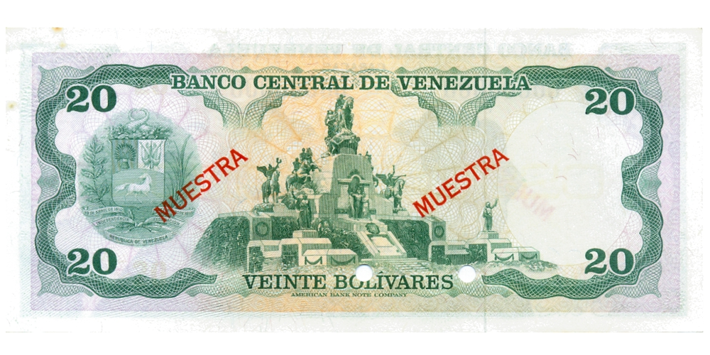 Muestra Muestra Billete 20 Bolivares Junio 1977   - Numisfila