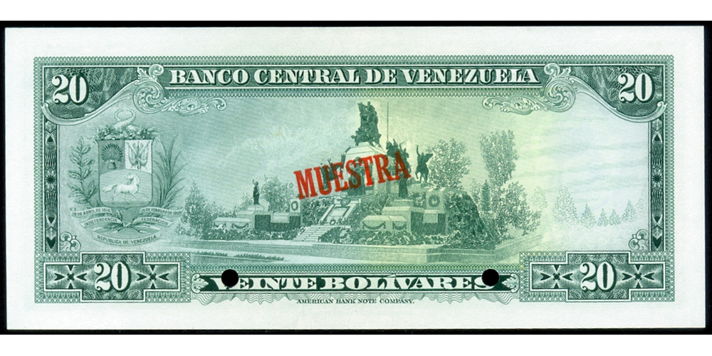 Muestra Billete 20 Bolívares Abril 1972 Serial 00000  - Numisfila