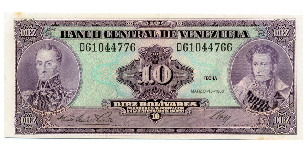 Error Distintos Seriales D8 Billete 10 Bolívares 1986 D61044776 y D61044766  - Numisfila