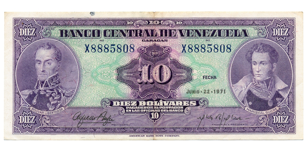 Difícil X7 Billete 10 Bolívares 1971 Serial X8885808 - Numisfila