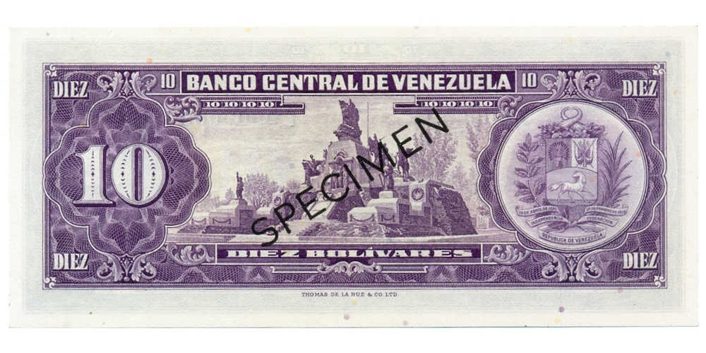 Specimen Billete 10 Bolívares 1961 E0000000 "Cara Volteada"  - Numisfila