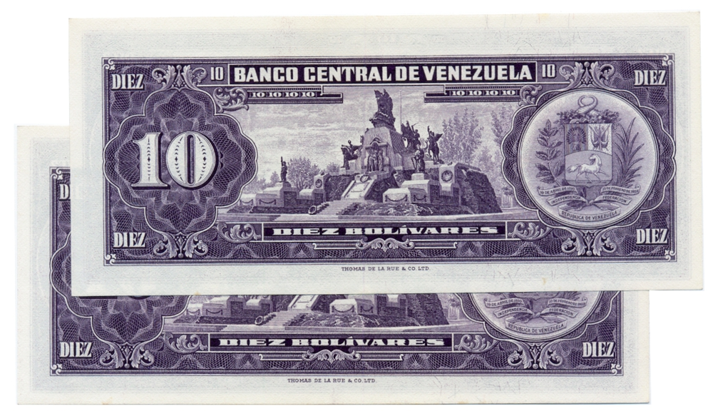 Pareja Billetes 10 Bolívares 1970 Q7 Seriales Q6807135 y Q6807136  - Numisfila