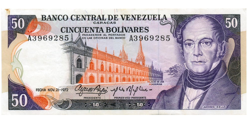 Billete 50 Bolívares Noviembre 1972 A7 Serial A3969285 - Numisfila