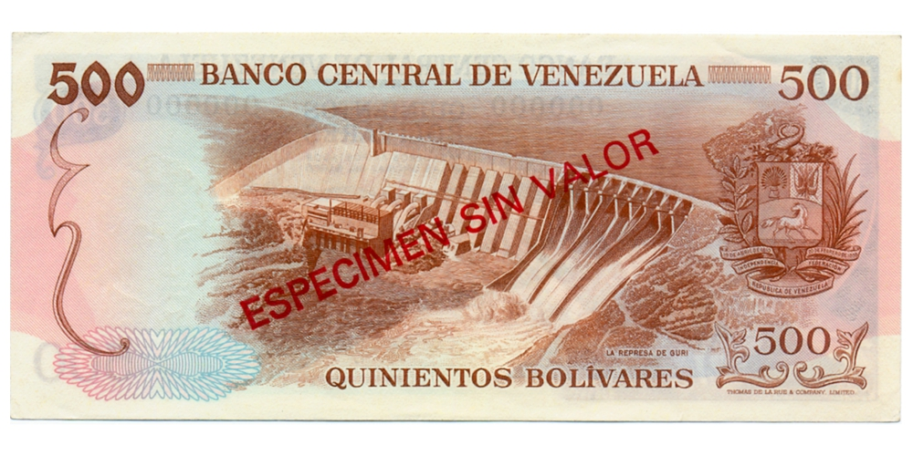 Billete Espécimen Sin Valor 500 Bolívares 1971/1972 El Guri  - Numisfila