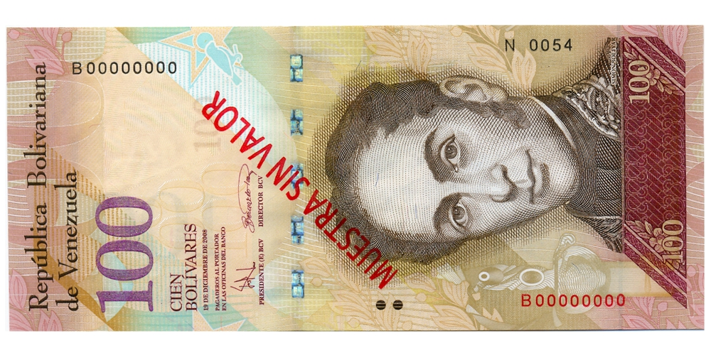 Billete Muestra Sin Valor 100 Bolívares 2008 N0054 - Numisfila