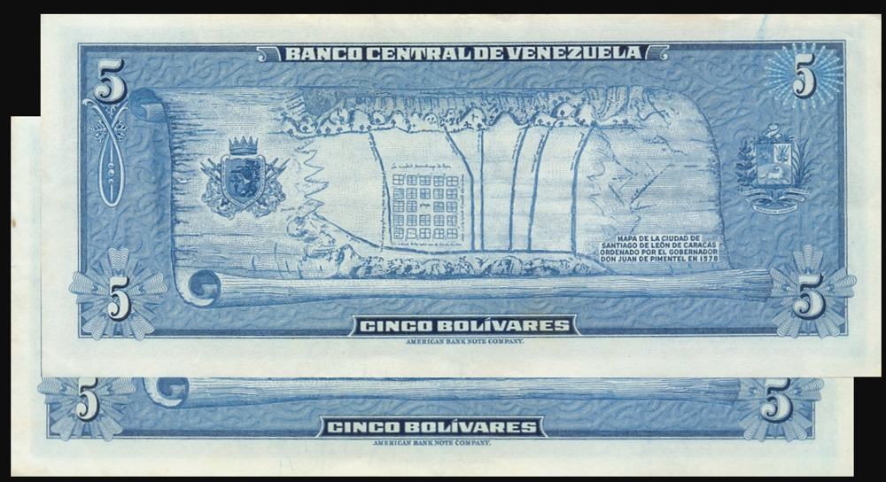 Pareja Billetes 5 Bolívares 1966 A7 Seriales A1949411 y A1949412 - Dieguitos  - Numisfila