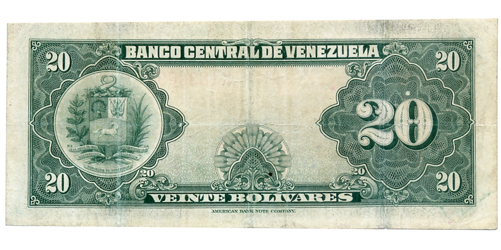 Billete 20 Bolívares Abril 1954 K7 Serial K1839698  - Numisfila