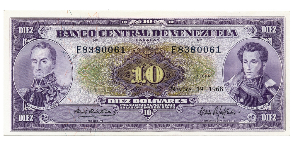 Bello Billete 10 Bolivares Noviembre 1968 E7 Serial E8380061 - Numisfila
