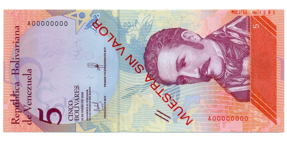 Billete Muestra Sin Valor 5 Bolívares 2018 #1293 - Numisfila