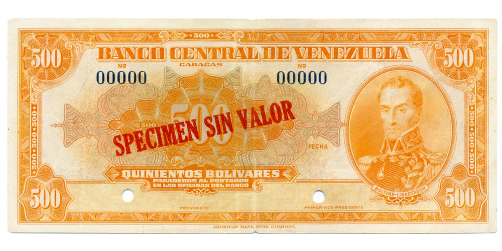 Specimen Sin Valor Billete 500 Bolívares 1956/1971 República - Numisfila