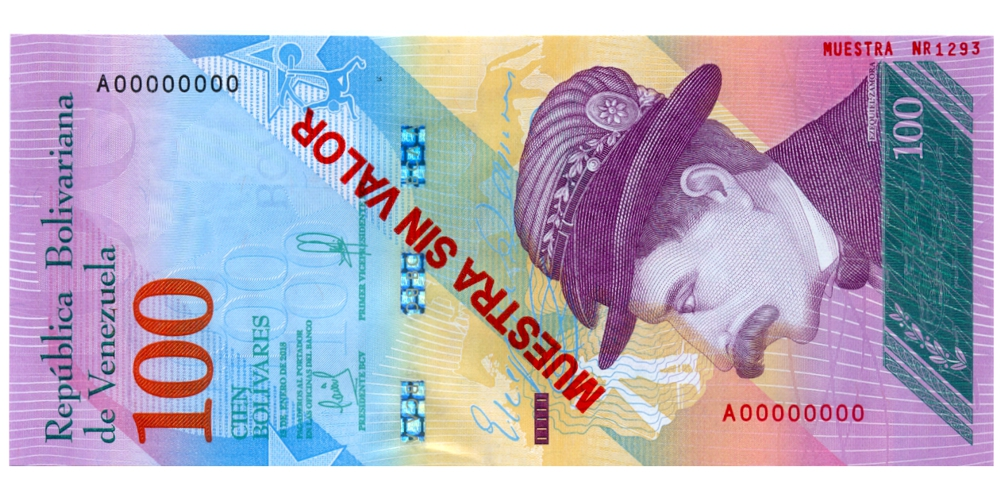 Billete Muestra Sin Valor 100 Bolívares 2018 # 1293 - Numisfila