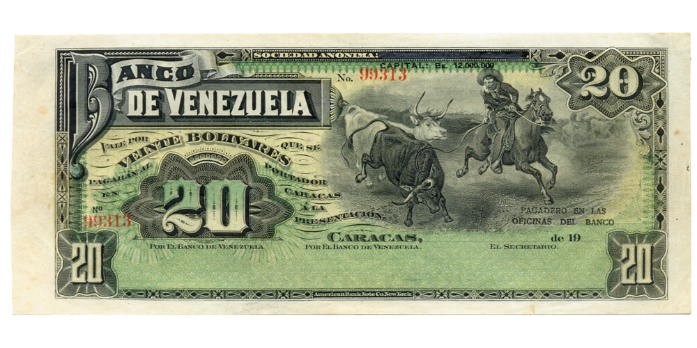 Billete Banco de Venezuela 20 Bolívares 1910 Remainder - Banca Privada   - Numisfila