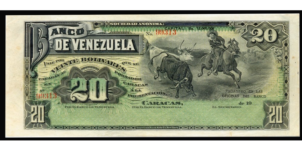 Billete Banco de Venezuela 20 Bolívares 1910 Remainder - Banca Privada  - Numisfila
