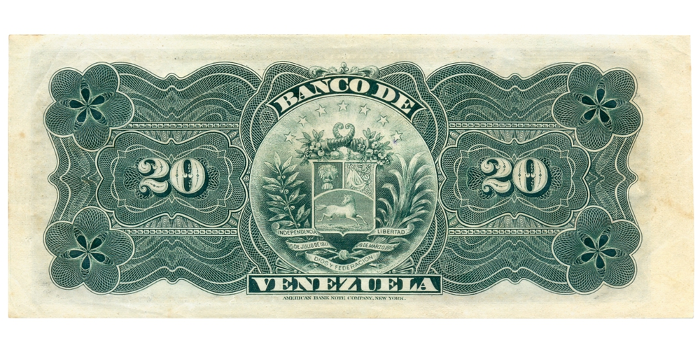 Billete Banco de Venezuela 20 Bolívares 1910 Remainder - Banca Privada   - Numisfila