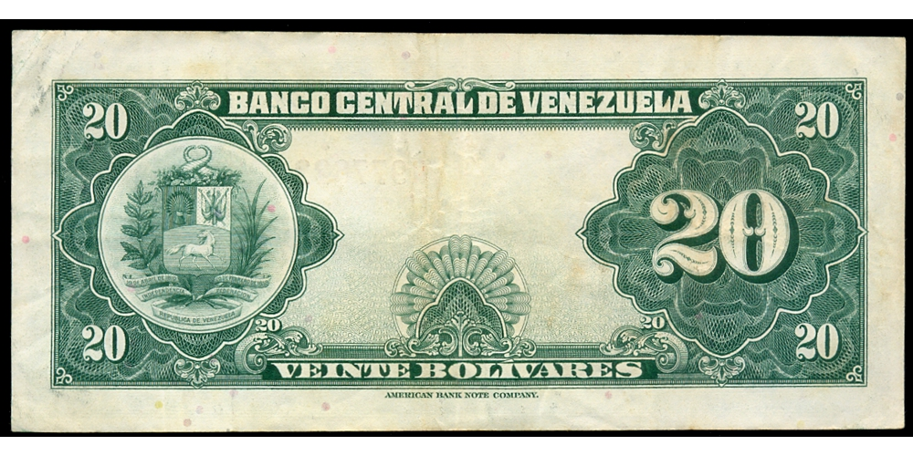 Billete 20 Bolívares 1957 Q6 Serial Q977622  - Numisfila