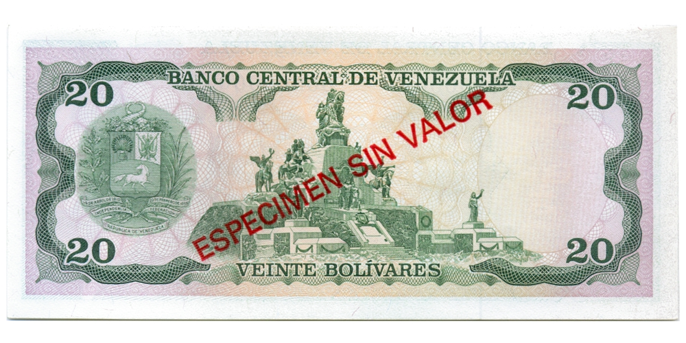 Espécimen Sin Valor Billete 20 Bolívares 1989  - Numisfila