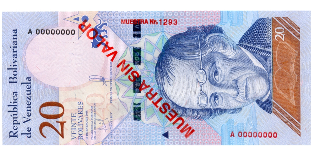 Billete Muestra Sin Valor 20 Bolívares 2018 #1293 - Numisfila
