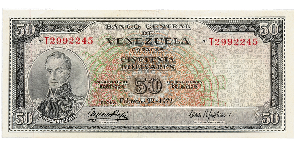 Excelente Billete 50 Bolívares Febrero 1972 T7 Serial T2992245 - Numisfila