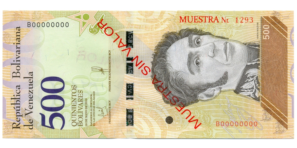 Billete Muestra Sin Valor 500 Bolívares 2018 B8 #1293 - Numisfila