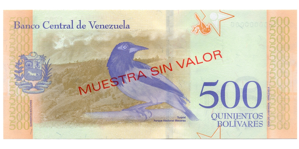 Billete Muestra Sin Valor 500 Bolívares 2018 B8 #1293  - Numisfila