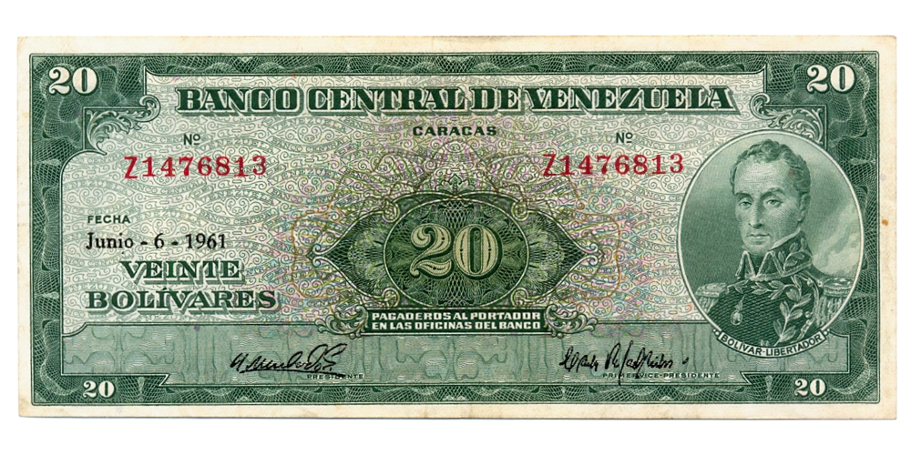 Buen Billete 20 Bolivares 1961 Z7 Serial Z1476813 - Numisfila